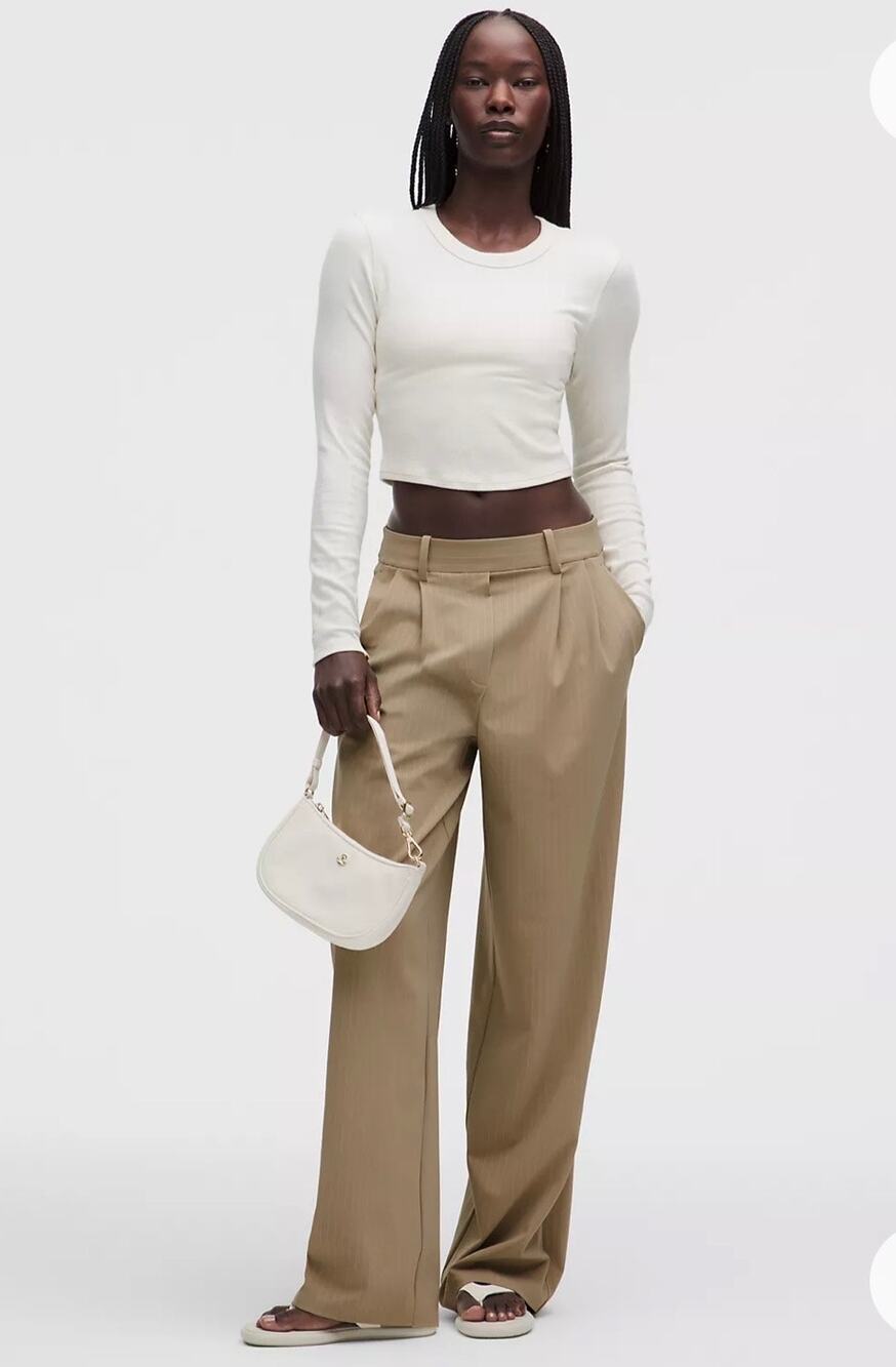 Lululemon Daydrift High Rise Wide Leg Trouser Pleated Oak Women Size Medium Tall
